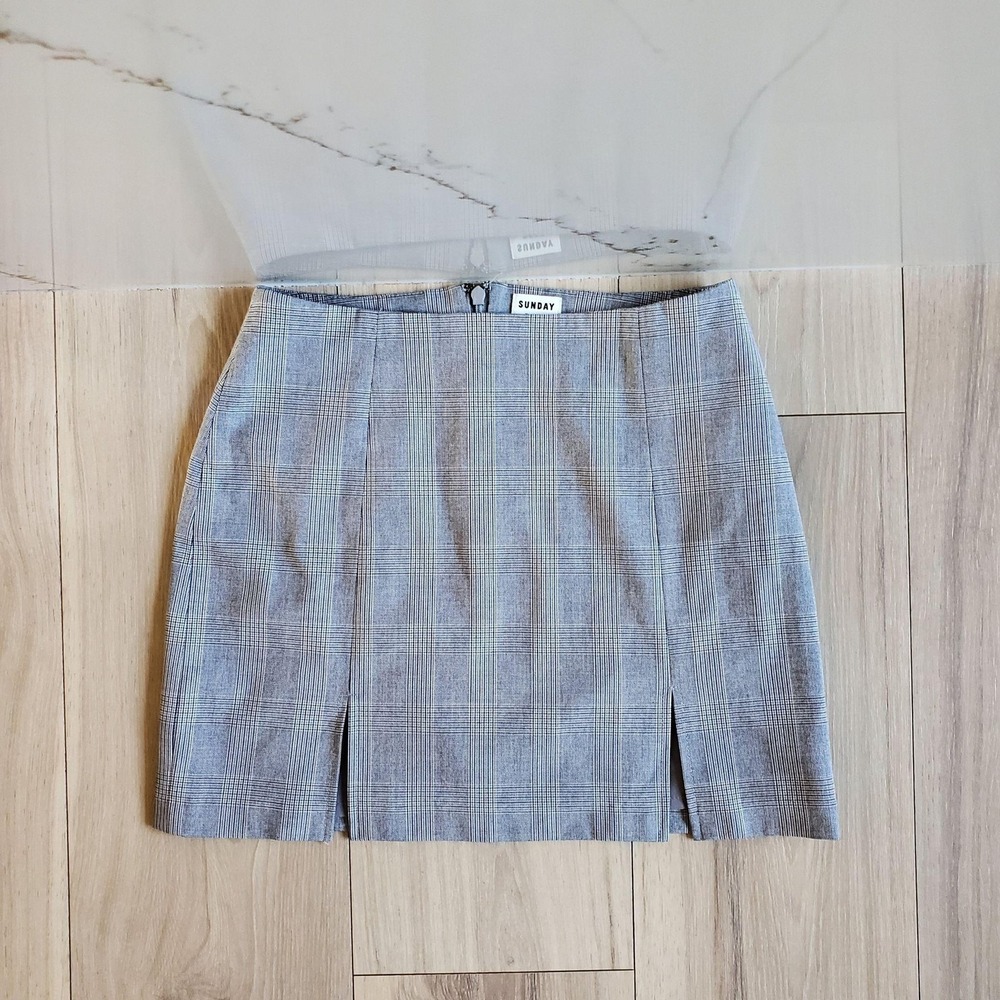 Sunday Best Skirt Womens‎ 2 Gray Plaid Tweed Stretch Slit Lined Mini Workwear